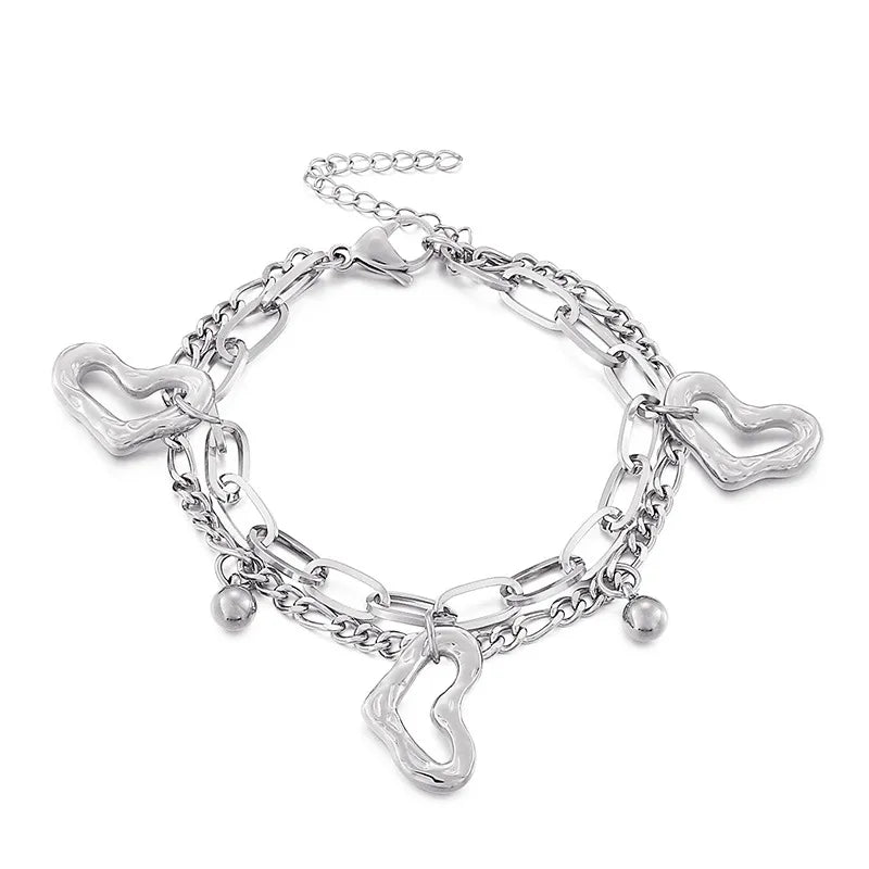 Fashion Heart Titanium Steel 18K Gold Plated Bracelets In Bulk