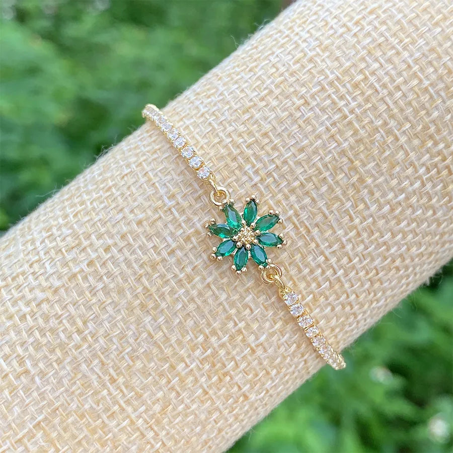 elegant cute shiny flower copper plating inlay zircon 18k gold plated bracelets