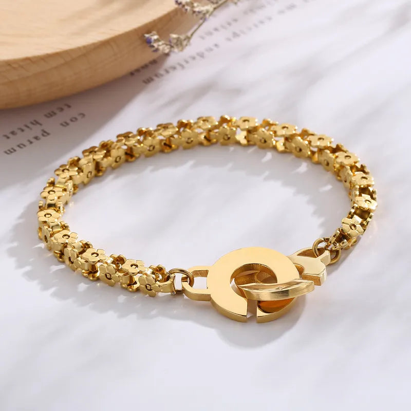 Elegant Flower Titanium Steel 18K Gold Plated Bracelets In Bulk