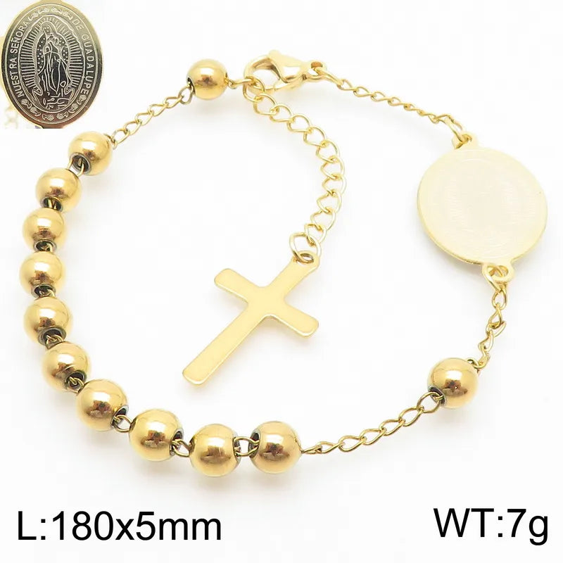 Basic Streetwear Cross Stainless Steel 18K Gold Plated Bracelets In Bulk