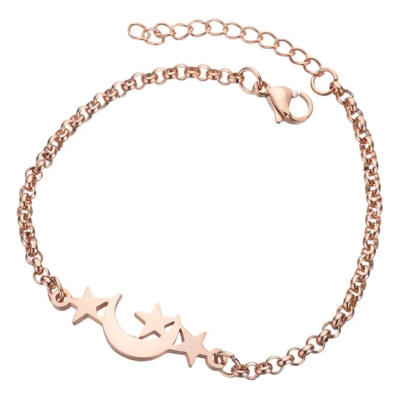 Fashion Star Moon 201 Stainless Steel 18K Gold Plated Bracelets In Bulk