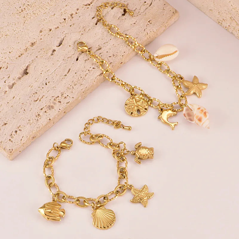 Conch Electroplated Gold Plated Bracelet for Women in Marine Style