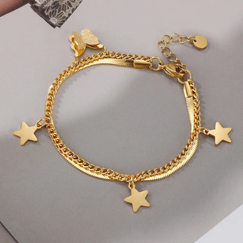 Simple Style Star Titanium Steel 18K Gold Plated Bracelets In Bulk