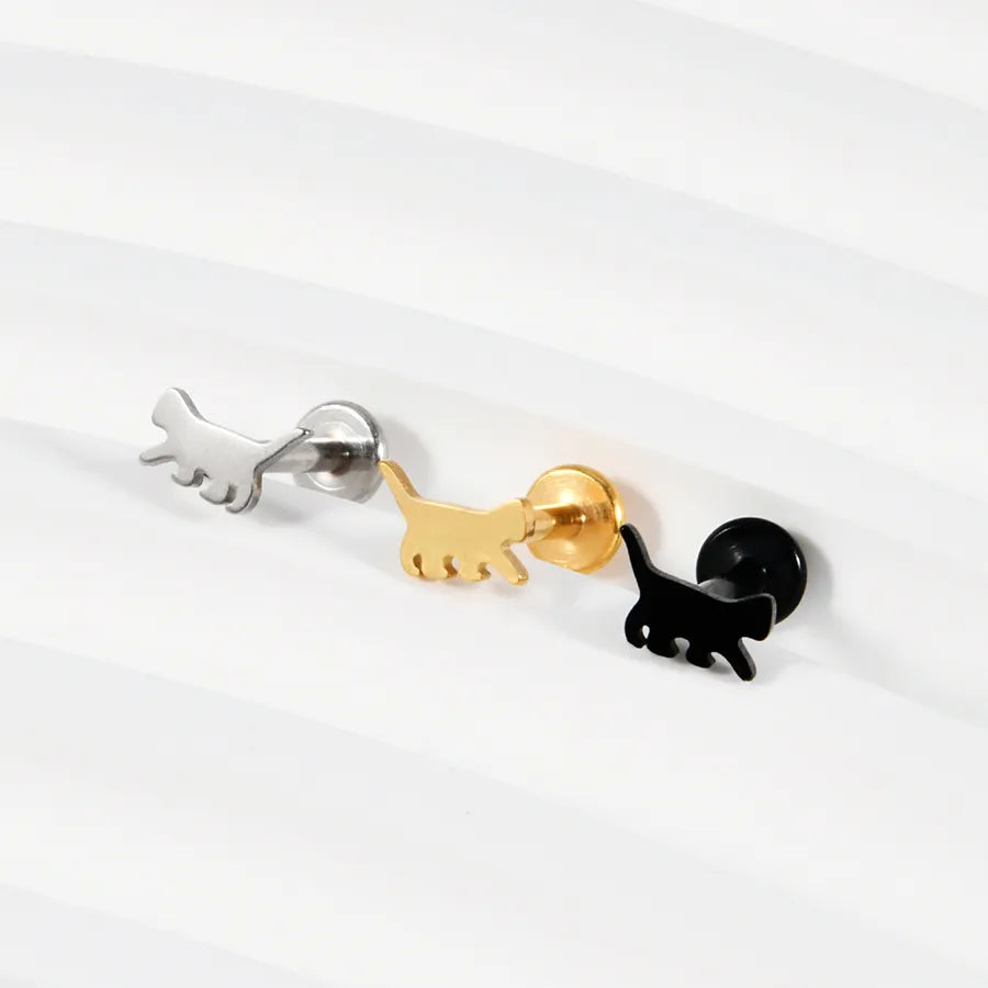 1 Piece Lip Rings Hip-Hop Hawaiian Rock Cat Skull 304 Stainless Steel Polishing Plating 18K Gold Plated Lip Rings Ear Cartilage Rings & Studs Nose Rings & Studs