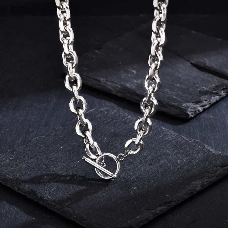 Unisex Stainless Steel Thick Necklace OT Buckle Neutral Style Women's Fashion Jewelry Accessory NC-1939 Hip Hop Themed