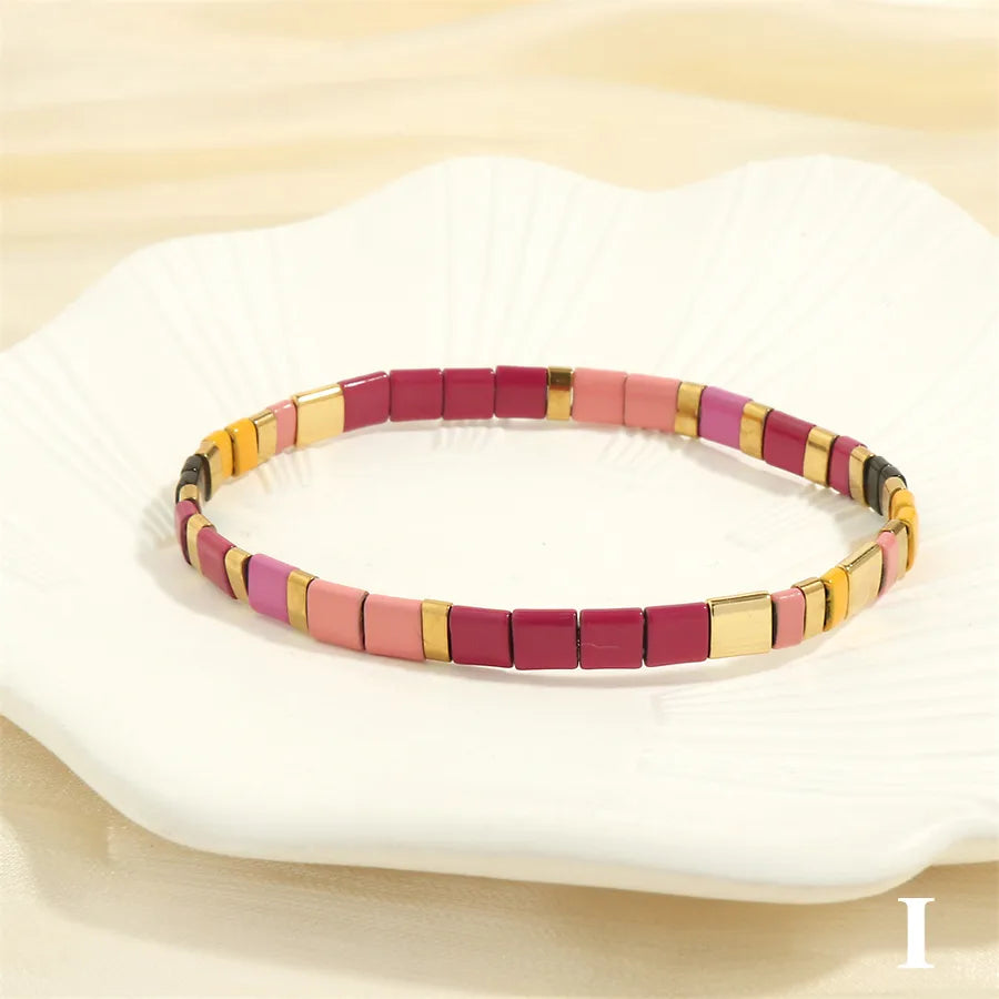 beach square copper beaded 18k gold plated bracelets