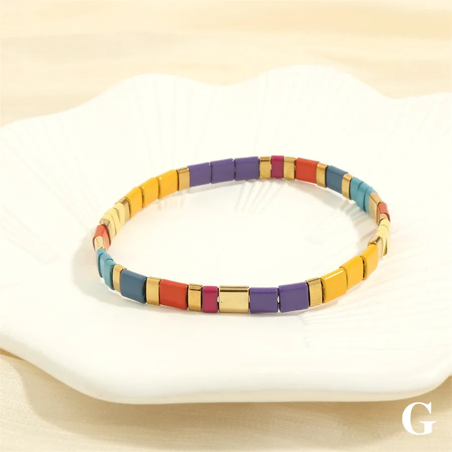 beach square copper beaded 18k gold plated bracelets