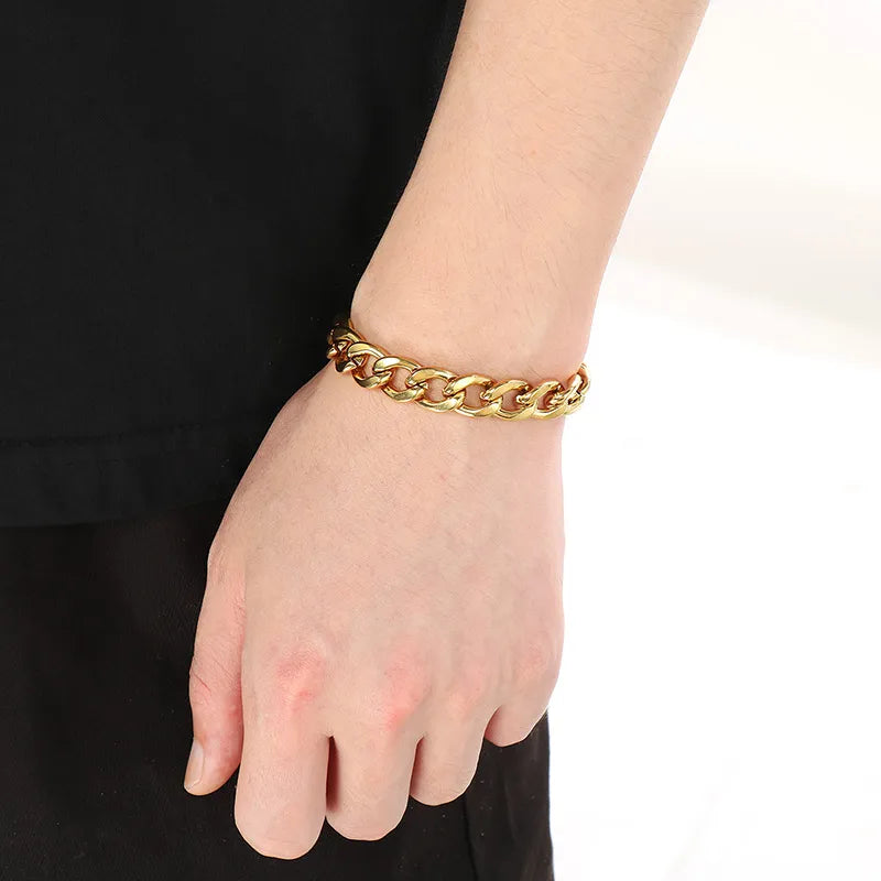 Trendy Personalized Hip Hop Stainless Steel NK Chain Bracelet  Style Geometry Pattern Vacuum Plated 18K Gold