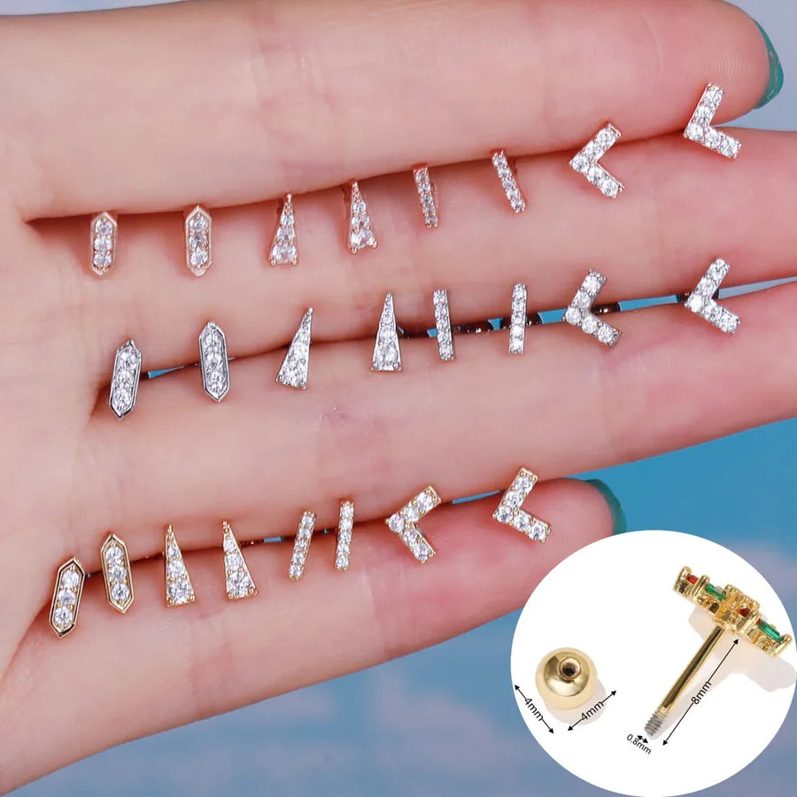 simple style triangle geometric brass zircon cartilage earrings