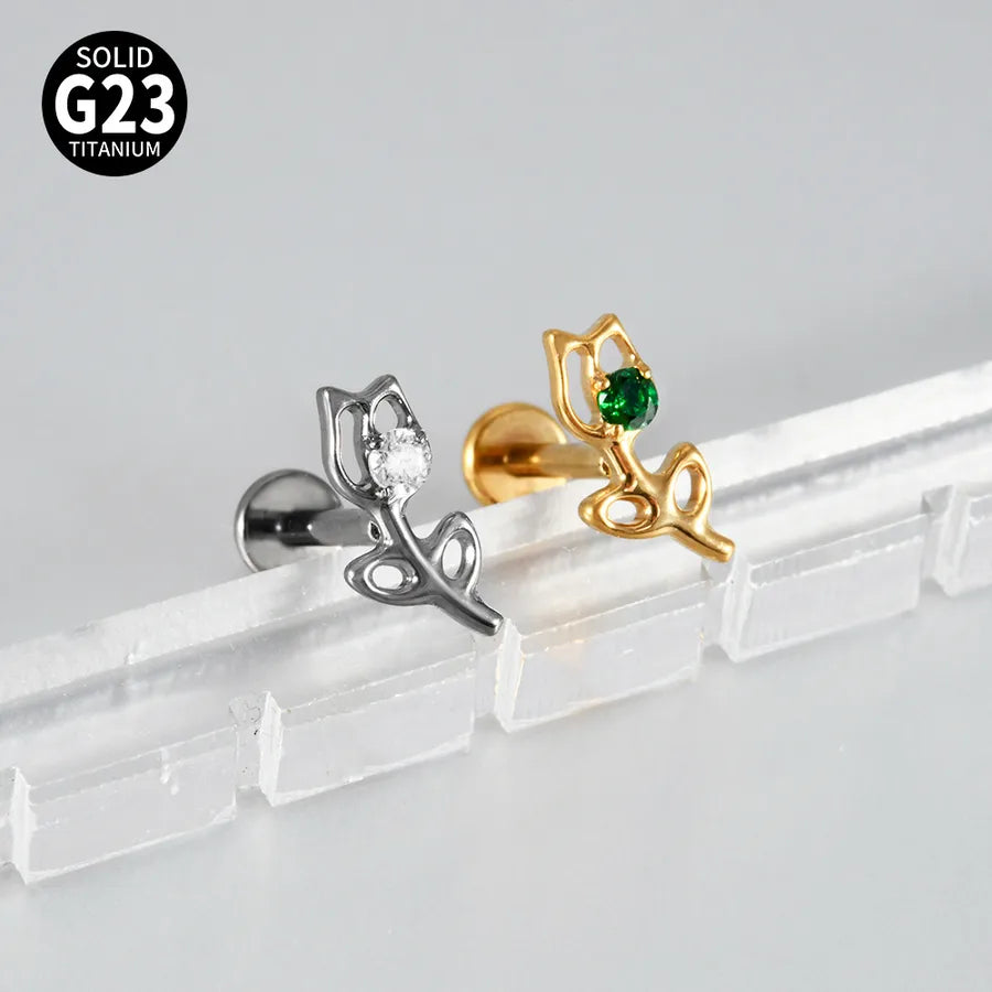 Arc Chain Earrings Titanium White Zircon Sea Horse Electroplated Fashionable Tulip Piercing Inner Tooth Ear Jewelry