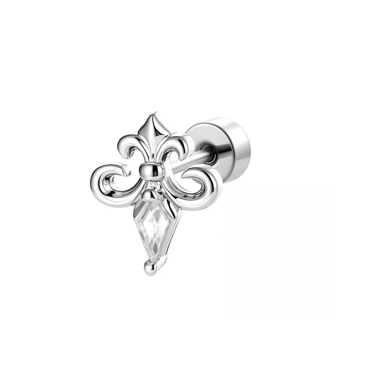 Unisex Flowers Copper Ear Cartilage Rings & Studs with Zircon Inlay, Perfect for Festival Wear