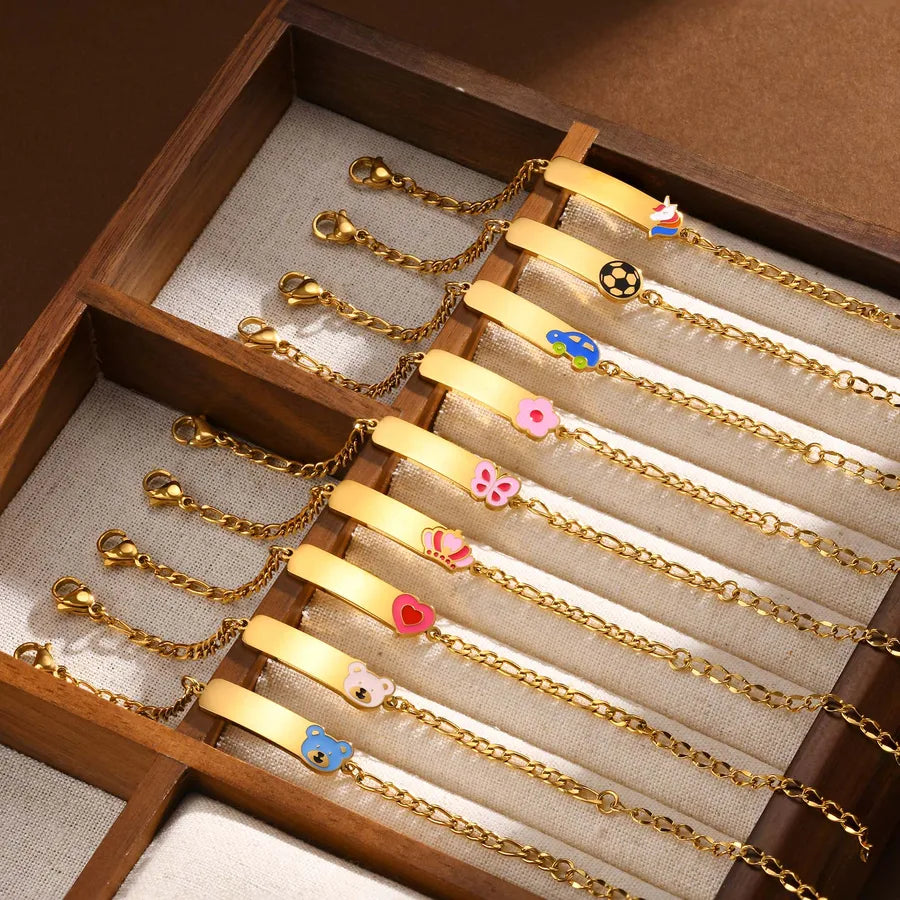 Basic Car Heart Shape Crown 304 Stainless Steel 18K Gold Plated Bracelets In Bulk