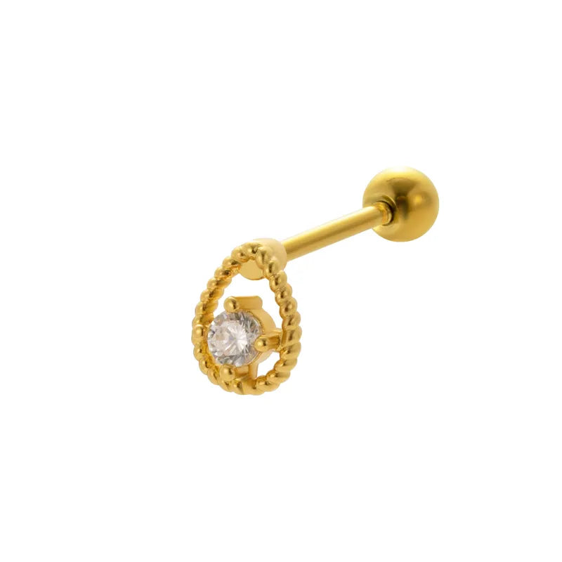 1 Piece Ear Cartilage Rings & Studs Vintage Style French Style Simple Style Leaves Water Droplets Heart Shape 316L Stainless Steel  Copper Plating Inlay Pearl Zircon