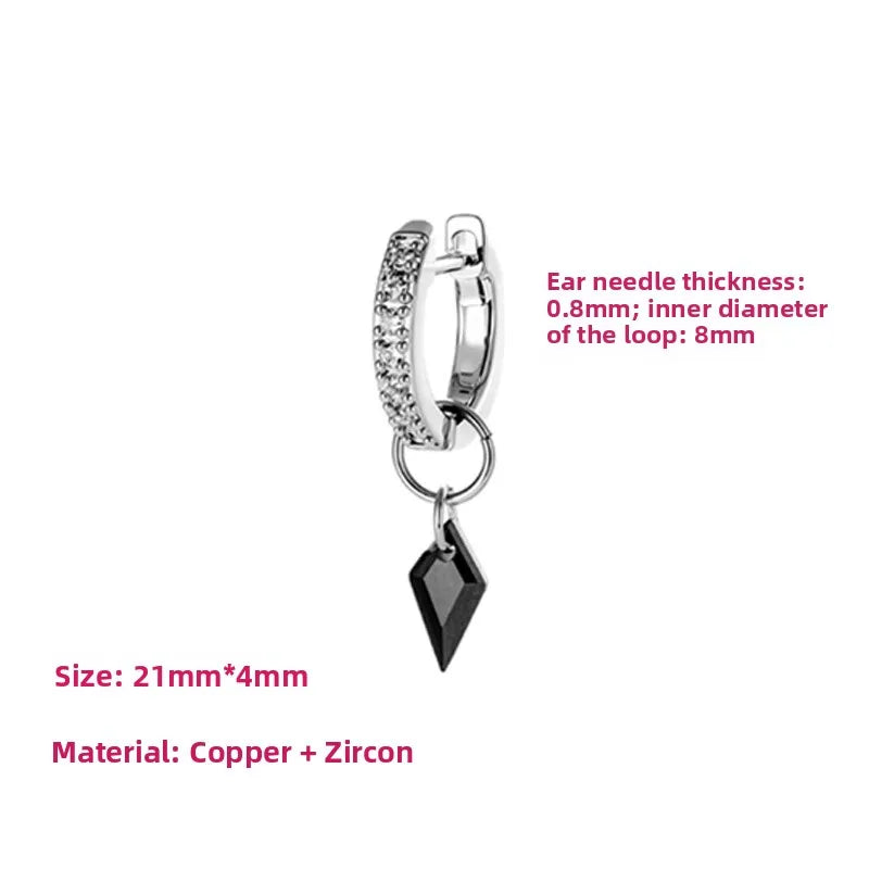Unisex Rhombus Copper Ear Cartilage Rings & Studs with Zircon Inlay in Red Featuring Straight Barbell