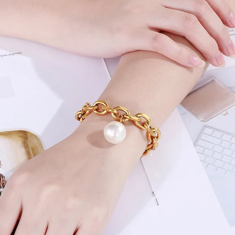 Fashion Geometric Stainless Steel 18K Gold Plated Bracelets In Bulk