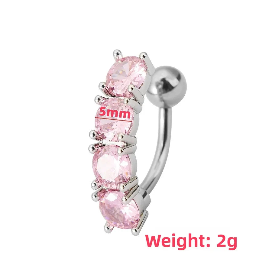 C Shape Copper Belly Ring with Rhinestones in Silver, Unisex Belly Piercing Jewelry