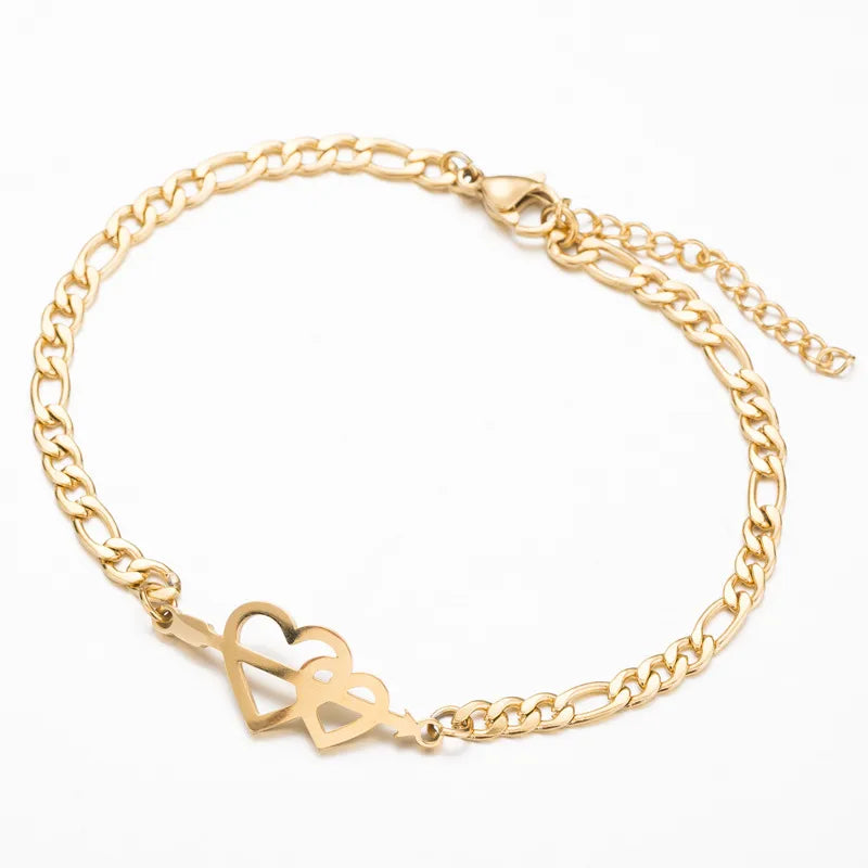 Fashion Heart Shape 201 Stainless Steel 18K Gold Plated Bracelets In Bulk