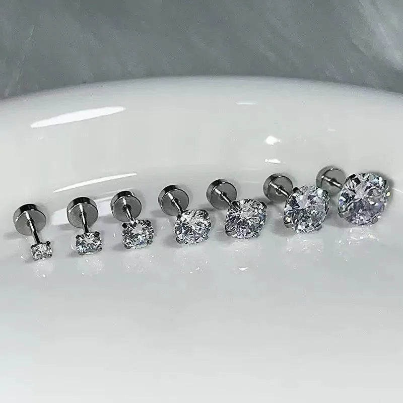 Round Stud Earrings For Unisex Featuring Titanium Steel Ear Pins and Zircon Inlay