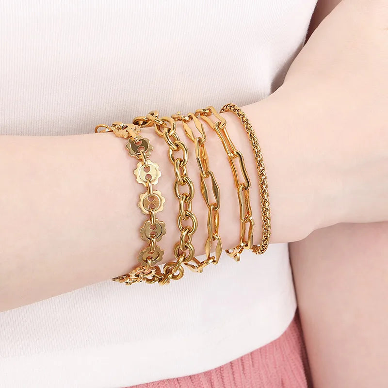 Simple Style Geometric 304 Stainless Steel 18K Gold Plated  Bracelets In Bulk
