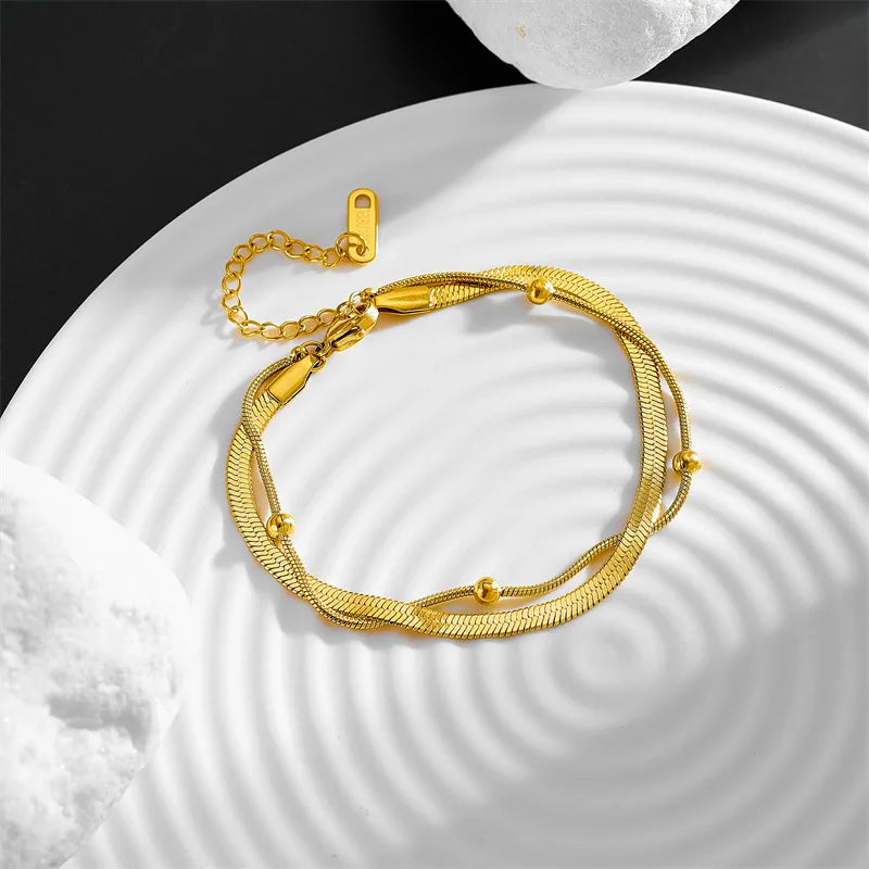 Simple Style Solid Color Titanium Steel 18K Gold Plated Bracelets In Bulk