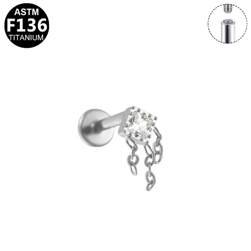 1 Piece Ear Cartilage Rings & Studs Japanese Style Classic Style Artistic Irregular Rhombus Pure Titanium Titanium Alloy Plating Zircon 14K Gold Plated White Gold Plated