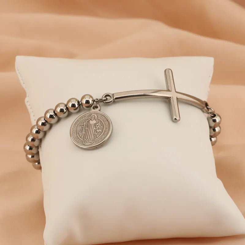Basic Streetwear Cross Stainless Steel 18K Gold Plated Bracelets In Bulk