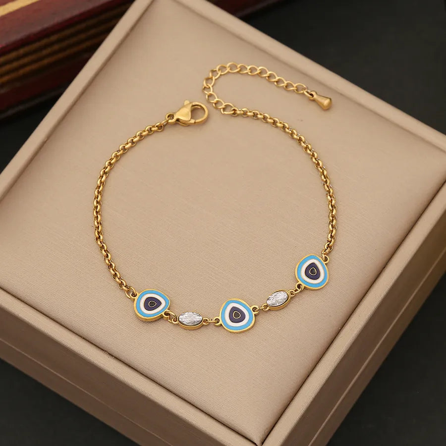 Luxurious Devil'S Eye Stainless Steel 18K Gold Plated Bracelets In Bulk