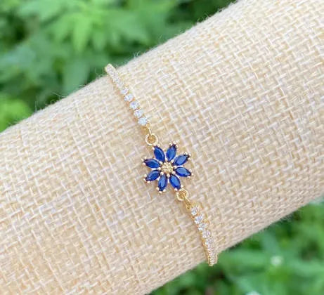 elegant cute shiny flower copper plating inlay zircon 18k gold plated bracelets