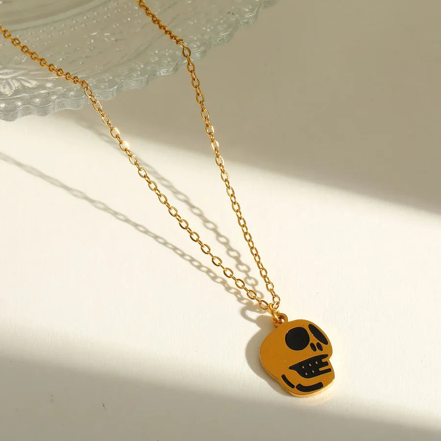 Wholesale Jewelry Hip-Hop Funny Halloween Pattern Pumpkin Skull 304 Stainless Steel 18K Gold Plated Long-Lasting Plated Enamel Plating cable chain Necklace