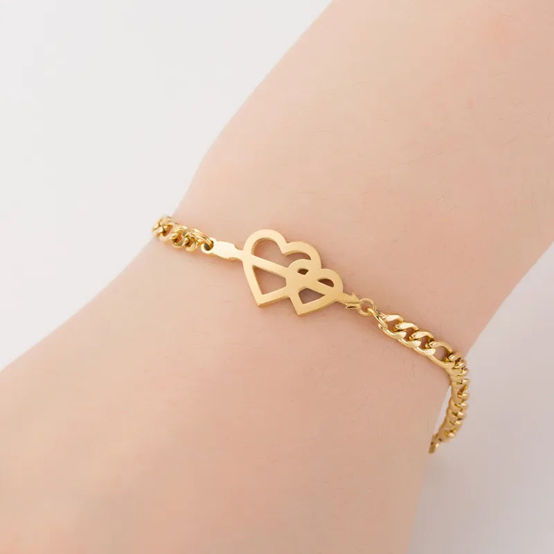 Fashion Heart Shape 201 Stainless Steel 18K Gold Plated Bracelets In Bulk