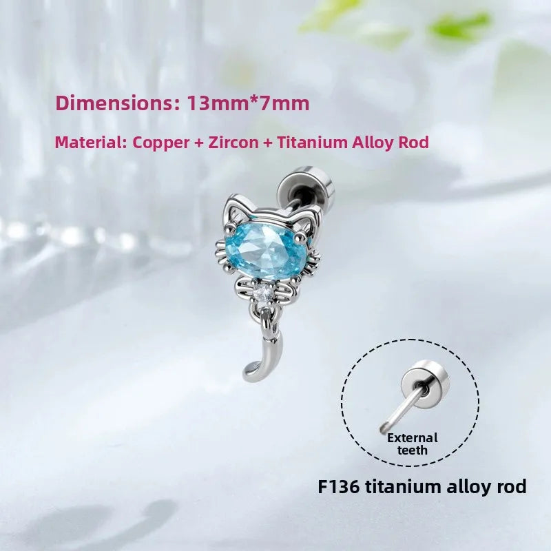 Sweet Unisex Cat Ear Cartilage Rings & Studs in White Titanium Alloy with Zircon Inlay
