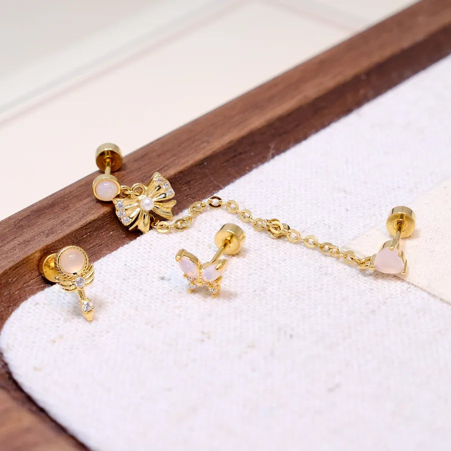 Bow Tie Stud Earrings for Women in Real Gold Plated with Titanium Steel Posts