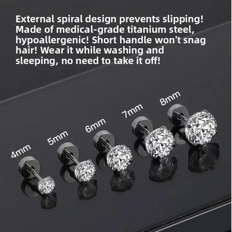 Round Stud Earrings For Unisex Featuring Titanium Steel Ear Pins and Zircon Inlay