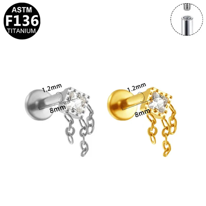 1 Piece Ear Cartilage Rings & Studs Japanese Style Classic Style Artistic Irregular Rhombus Pure Titanium Titanium Alloy Plating Zircon 14K Gold Plated White Gold Plated