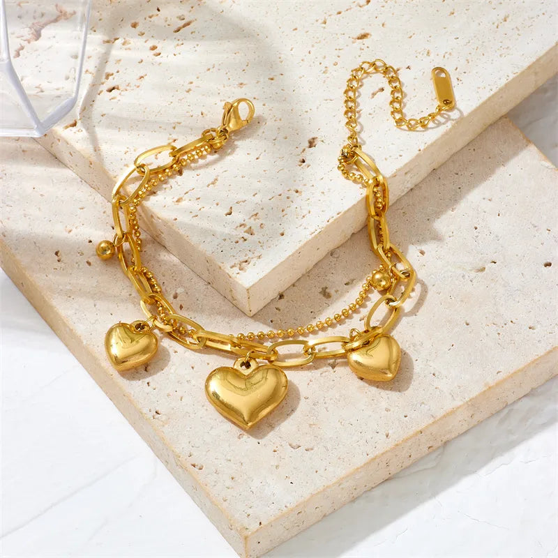 Classic Style Heart Shape Titanium Steel 18K Gold Plated Bracelets In Bulk