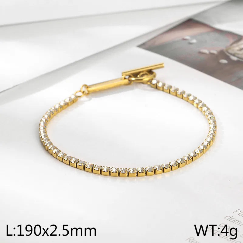 Elegant Simple Style Solid Color Stainless Steel 18K Gold Plated Bracelets In Bulk