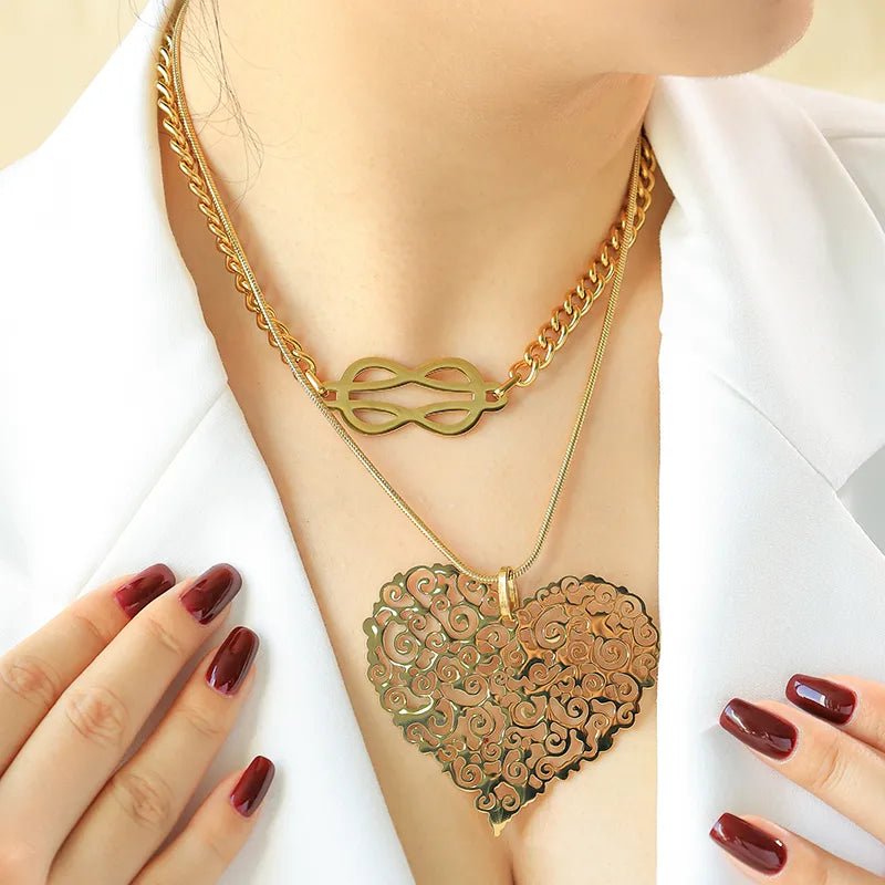 Wholesale Jewelry Hip-Hop Exaggerated Punk Irregular Heart Shape 304 Stainless Steel 14K Gold Plated Plating Hollow Out Pendant Necklace
