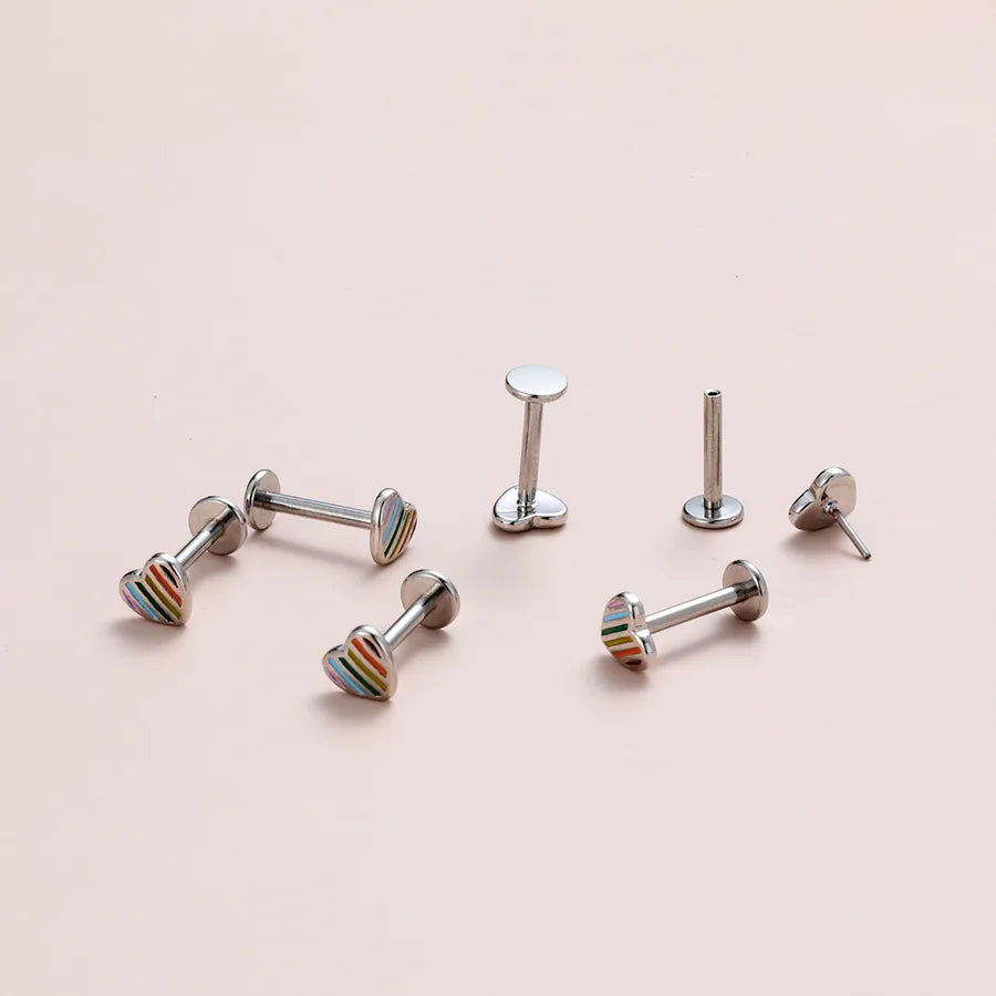 Heart Shape Copper Ear Cartilage Rings & Studs with Enamel Craft, Electroplated Finish, Unisex, Available in Silver