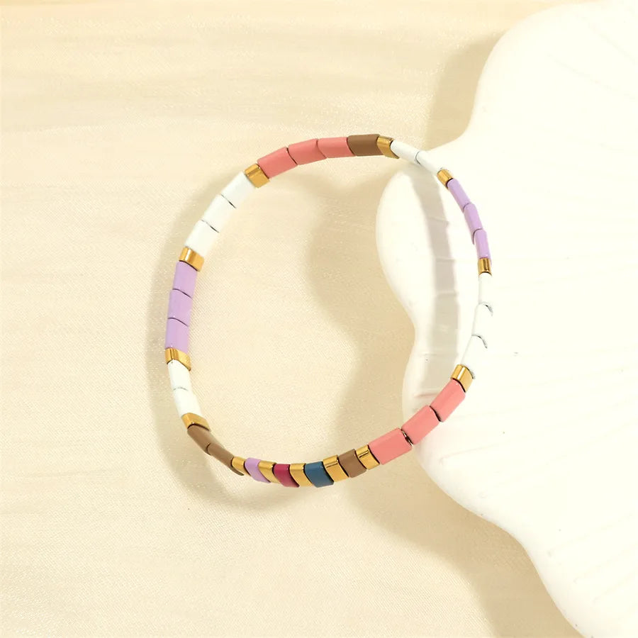 beach square copper beaded 18k gold plated bracelets