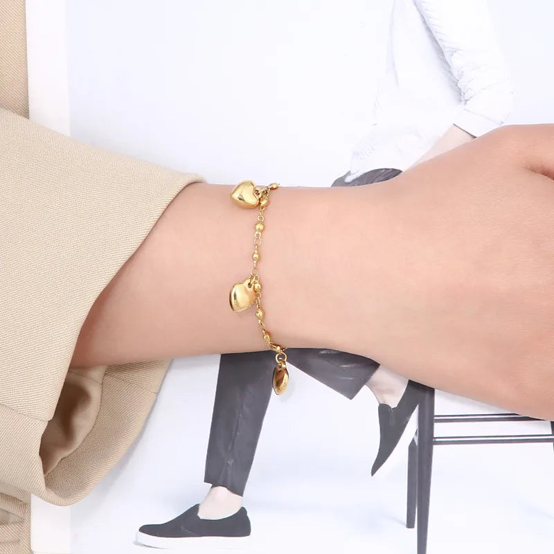 Fashion Heart Shape Titanium Steel 18K Gold Plated Bracelets In Bulk