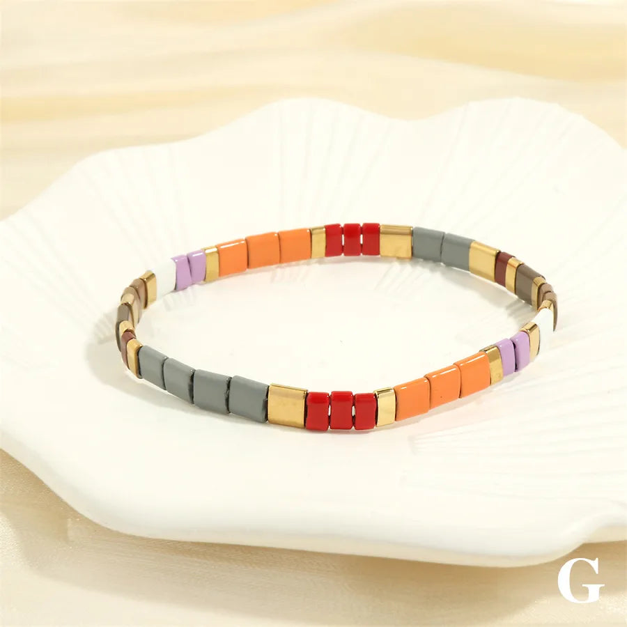 beach square copper beaded 18k gold plated bracelets