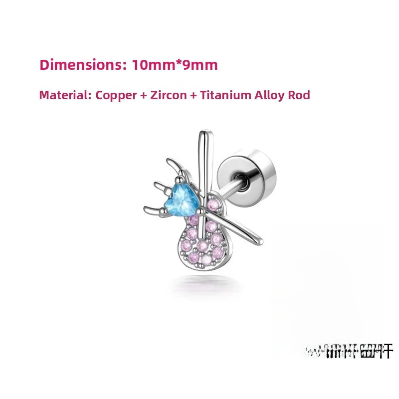 Unisex Copper Ear Cartilage Rings & Studs Featuring Heart Shape and Zircon Inlay, Available in Purple