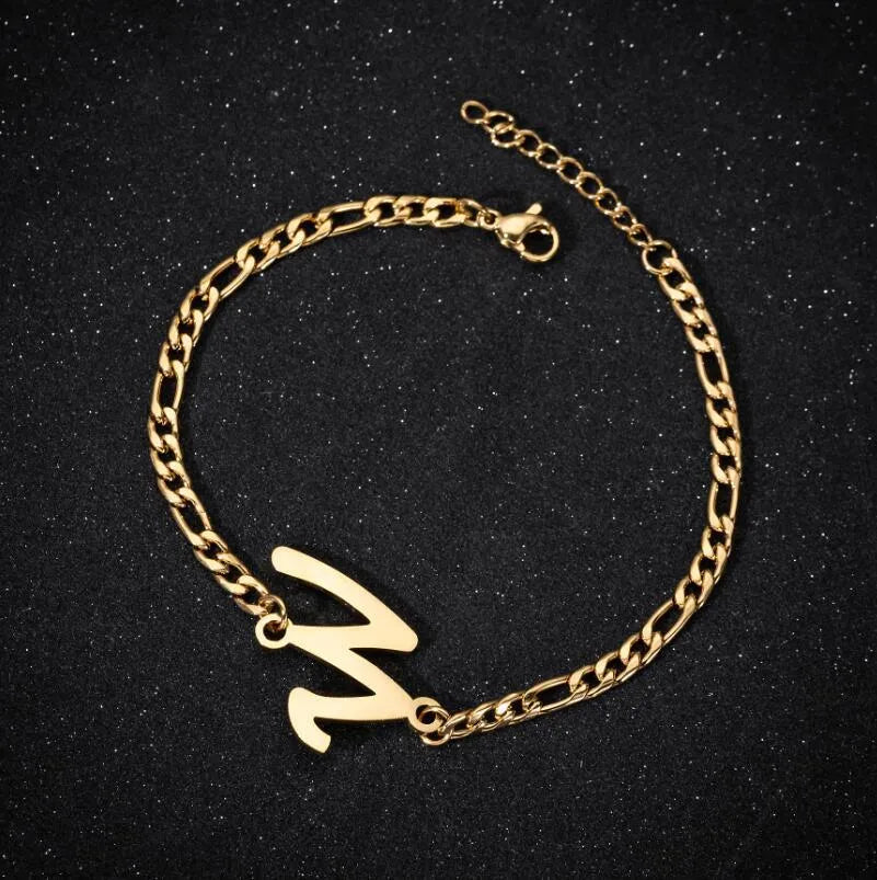 Fashion Letter 201 Stainless Steel 18K Gold Plated Bracelets In Bulk