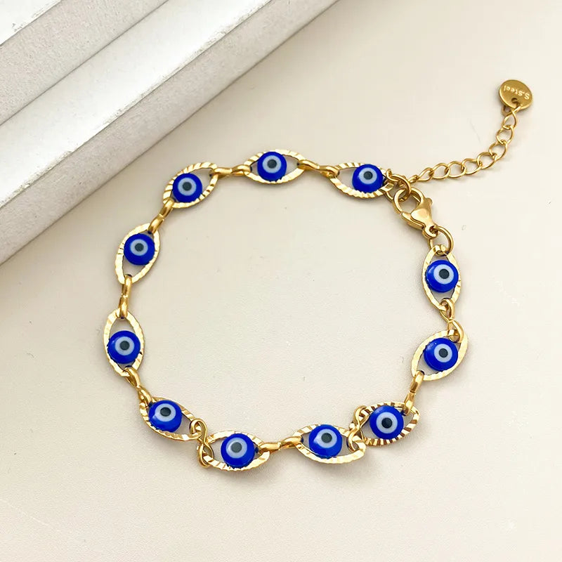 Vacation Devil's Eye 304 Stainless Steel 14K Gold Plated Bracelets In Bulk