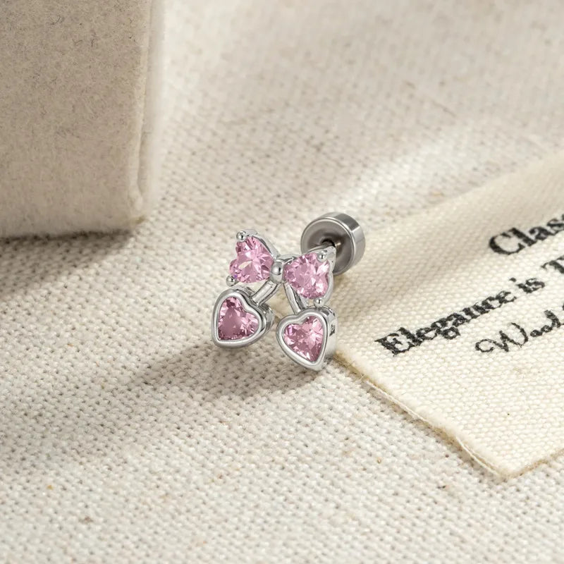 Sweet Cherry Copper Ear Cartilage Rings & Studs for Women with Zircon Inlay in Natural Pink