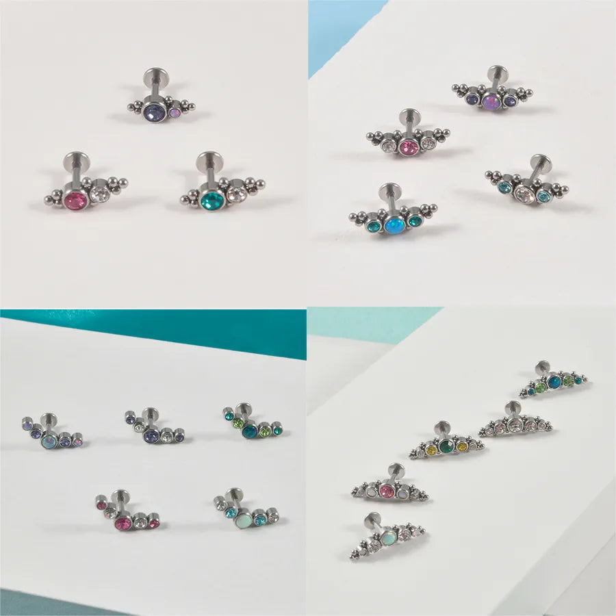 1 Piece Ear Cartilage Rings & Studs Simple Style Round 304 Stainless Steel Copper Zircon Inlay Resin Zircon