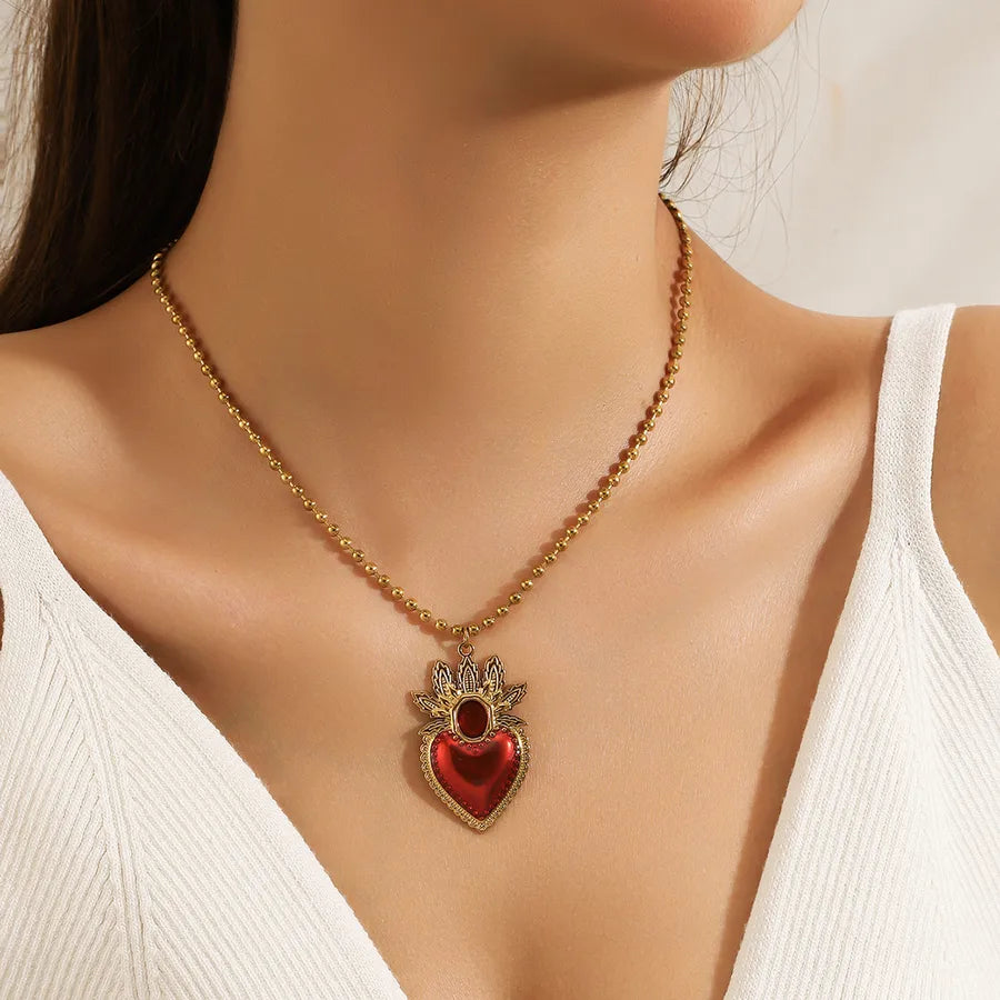 Malt Stainless Steel Heart Shaped Oil Drop Necklace Women's Halloween Hip Hop Punk Clavicle Chain  Jewelry
