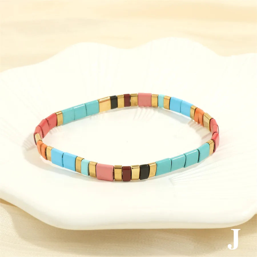 beach square copper beaded 18k gold plated bracelets