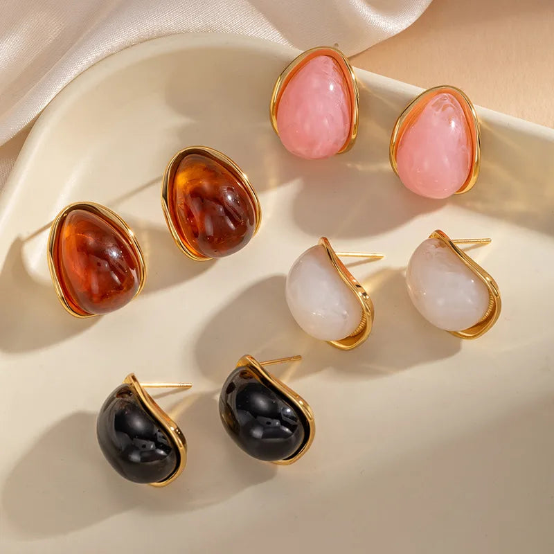 Natural Pink Water Droplets Stud Earrings for Women, Featuring Titanium Steel Posts with an Exaggerated Design