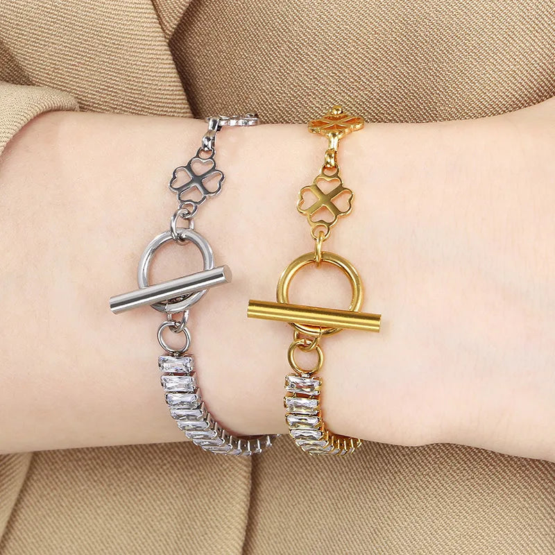 Simple Style Solid Color 304 Stainless Steel 18K Gold Plated Bracelets In Bulk